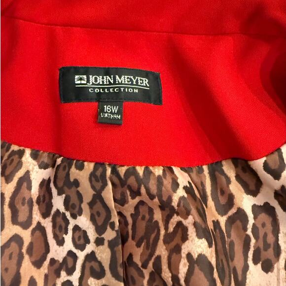 John Meyer Red Suit 16W Blazer & Skirt Set Leopard Lined Power Career Outfit - Picture 6 of 11